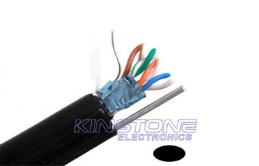 China UTP CAT5E 24 AWG Cobre desnudo UV-PE Negro con Mensajero para cámara de seguridad proveedor